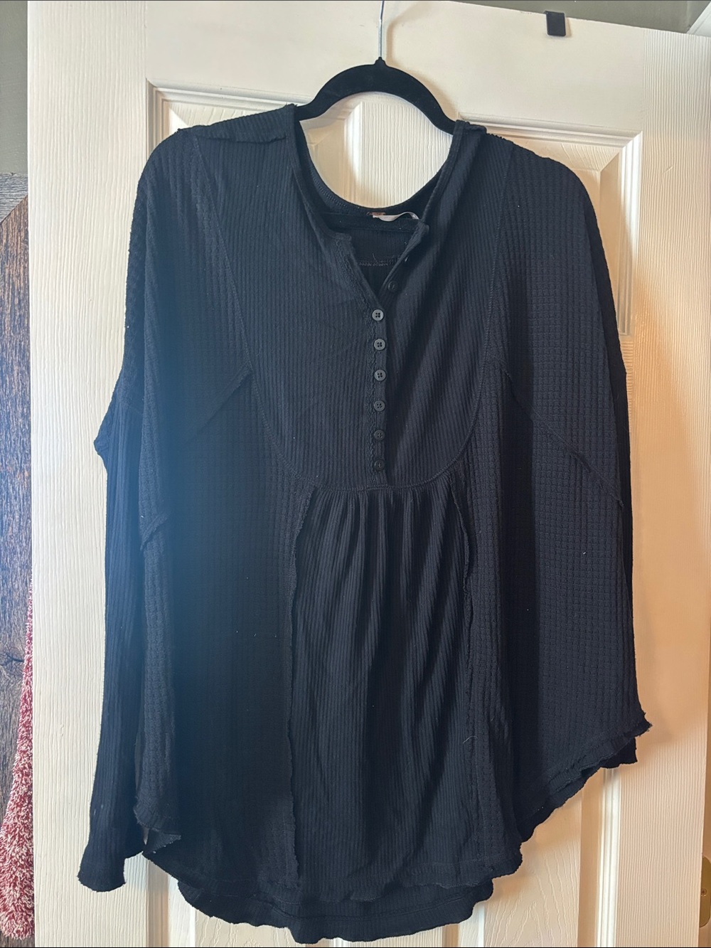 Free People Black Waffle Henley Tunic